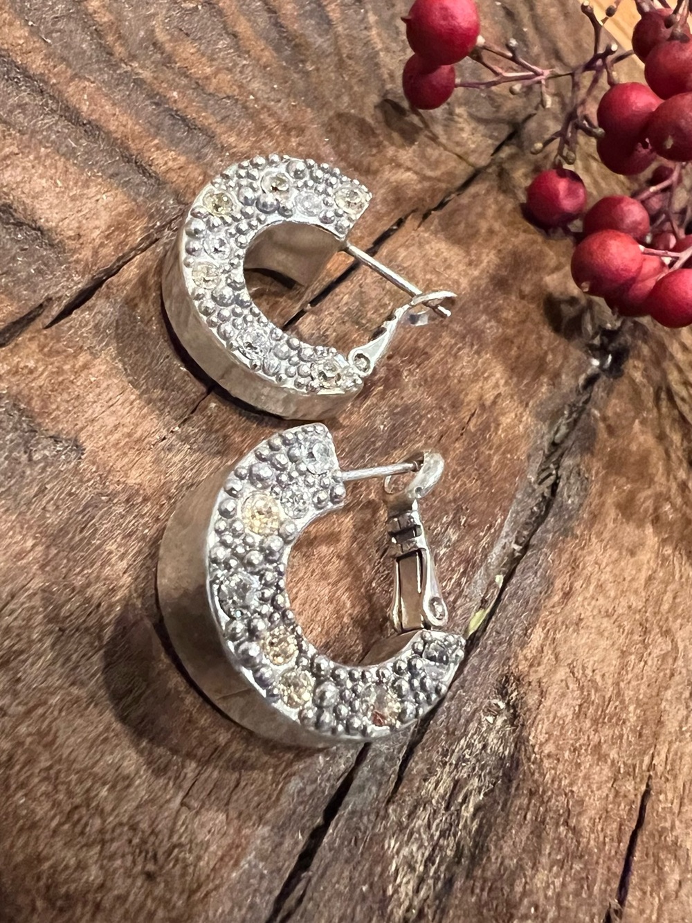 Brighton Huggies Hoops Earrings Fine Silver .999 Plated Clear Yellow Crystals